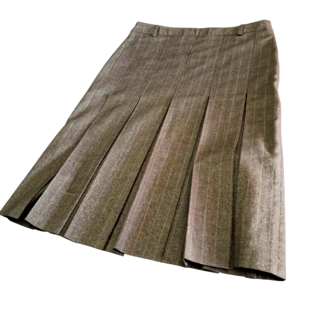 Massimo Dutti Pleated Brown Metallic Gold  Specks Academia Skirt Women Size EU38